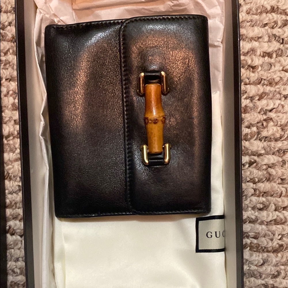 Gucci Black Wallet with Bamboo Accent